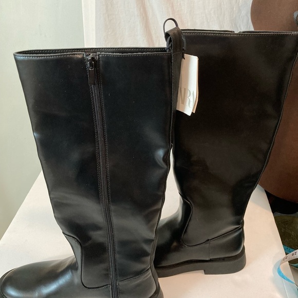 Zara Black Knee Boots Fat Rubber Sole Airfit Insole Foam Size 39 NWT - Picture 13 of 16